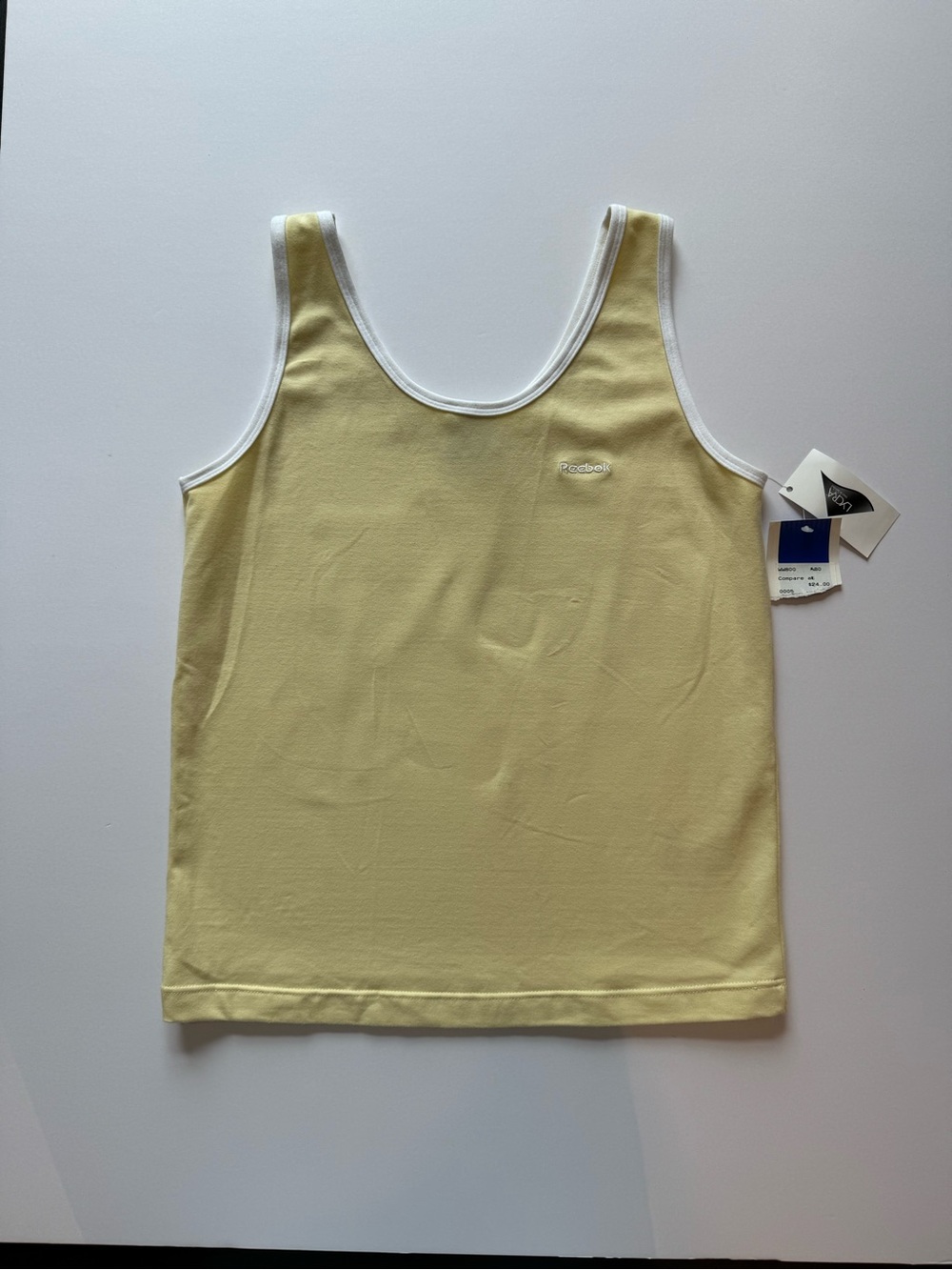 Reebok Women's Pale Yellow Tank Top with White Trim
